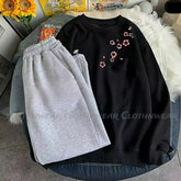 Black sweatshirt pink shoulder flower and black flapper (track suit)